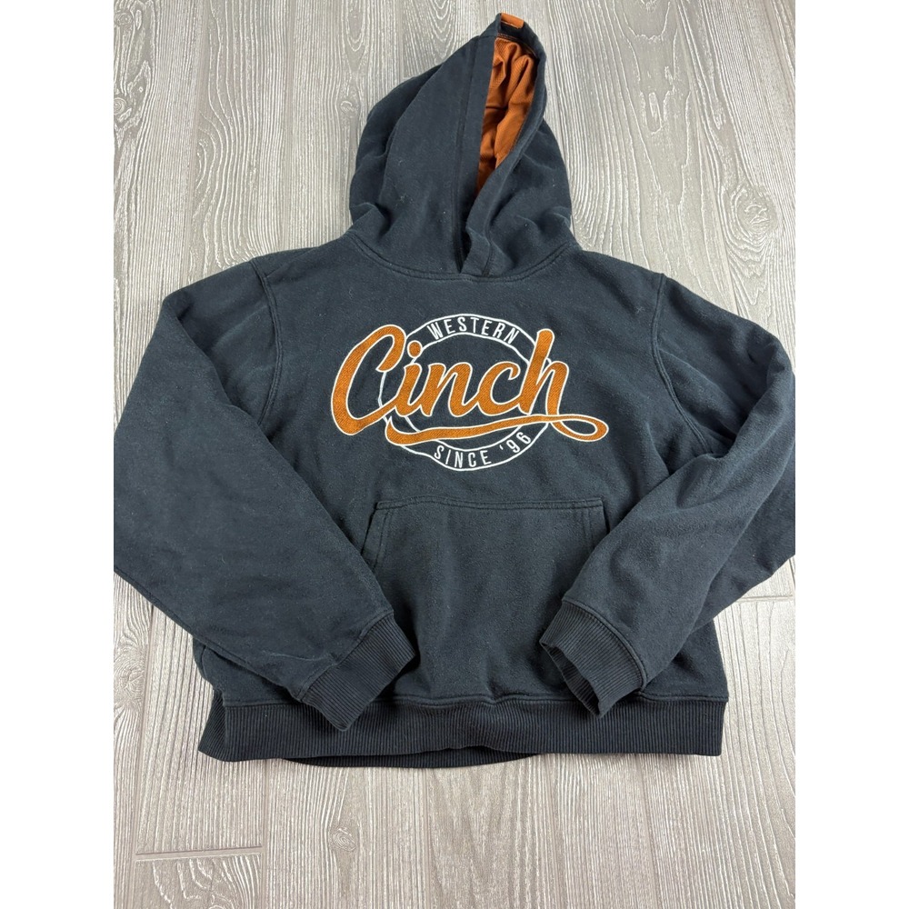 Cinch Hoodie Youth Large 12 Black Western Logo Pullover Sweatshirt